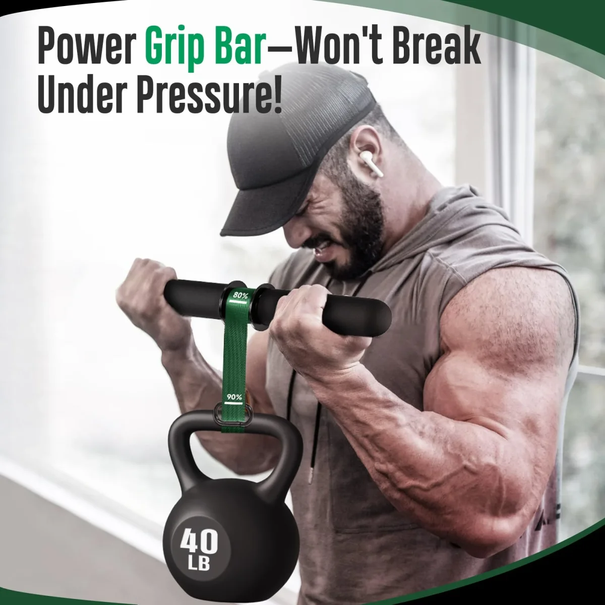 FitBeast Forearm Strengthener & Forearm Exerciser, Wrist Roller with Thicker Handle, Forearm Strength Trainer with Adjustable Strap - Ideal for Grip Strength, Muscle Building, Rehabilitation - Green – Image 5