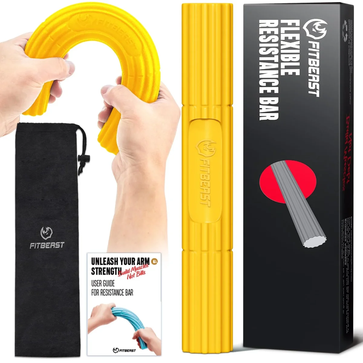 FitBeast Flex Therapy Bar, Tennis Elbow Therapy Bar - Ideal for Relieve Tendonitis Pain & Improve Grip Strength, Fitness Resistance Bar for Golfers Elbow & Tendinitis, Twist Bar for Physical Therapy - yellow