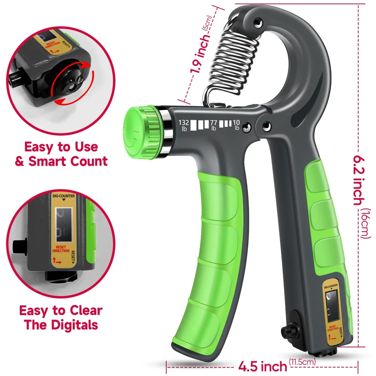 FitBeast Hand Grip Strengthener Workout Kit (5 Pack), 2 Forearm Grip Adjustable Resistance Hand Gripper, Finger Stretcher, Grip Ring & Stress Relief Grip Ball for Athletes - Light Green – Image 2