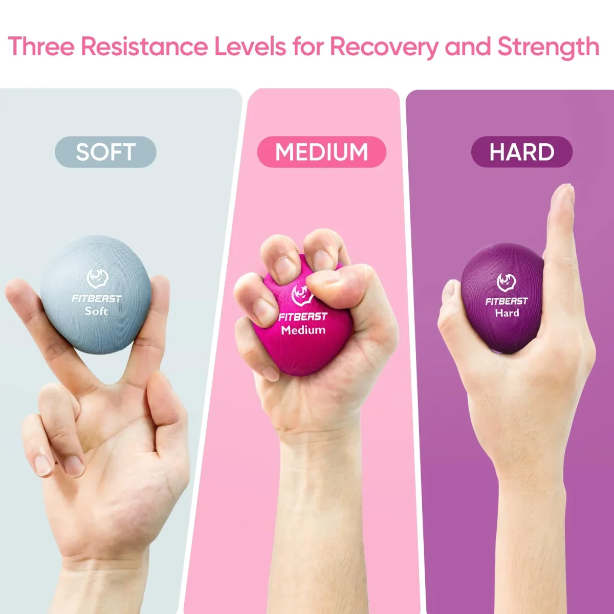 FitBeast Grip Strength Trainer, Finger Exerciser, Stress Balls for Adults 6-Piece Set, Hand Therapy for Strength, Recovery & Stress Relief, Forearm Strengthener for Men, Women & Seniors - 6-Piece Bright Tones – Image 4