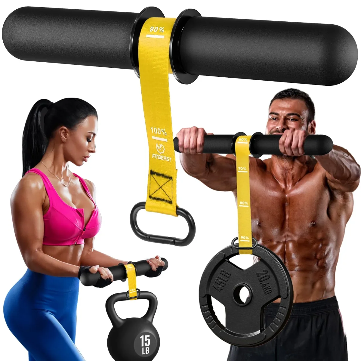 FitBeast Forearm Strengthener & Forearm Exerciser, Wrist Roller with Thicker Handle, Forearm Strength Trainer with Adjustable Strap - Ideal for Grip Strength, Muscle Building, Rehabilitation - Yellow