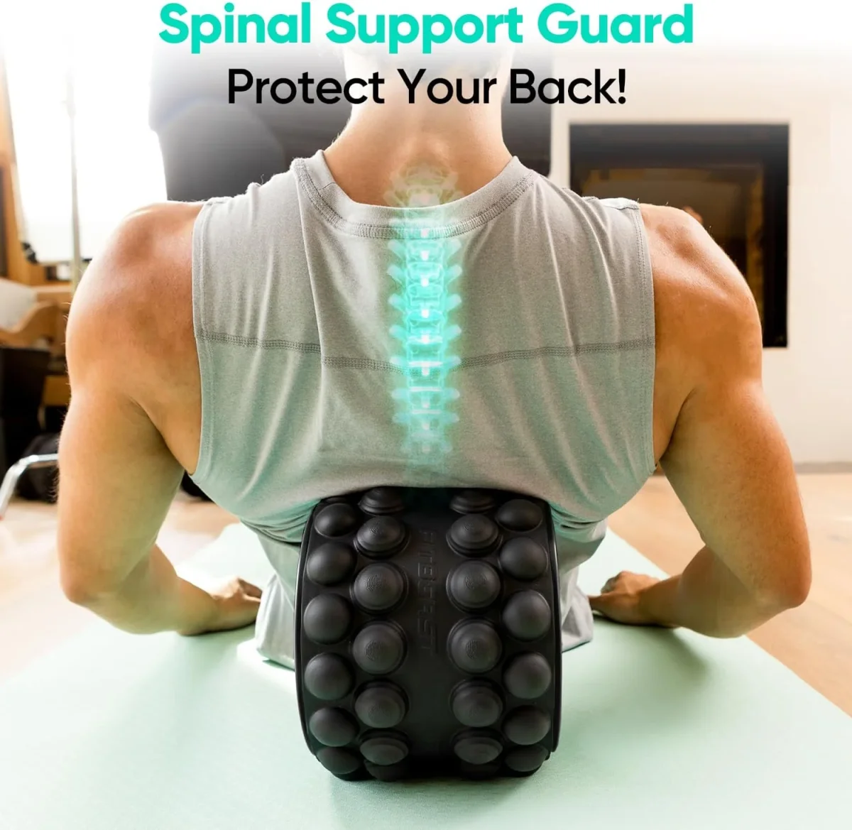 FitBeast Back Roller, Back Wheel Foam Roller - Targeted Muscle Roller for Deep Tissue Massage, Back Stretcher - 12" Black – Image 2