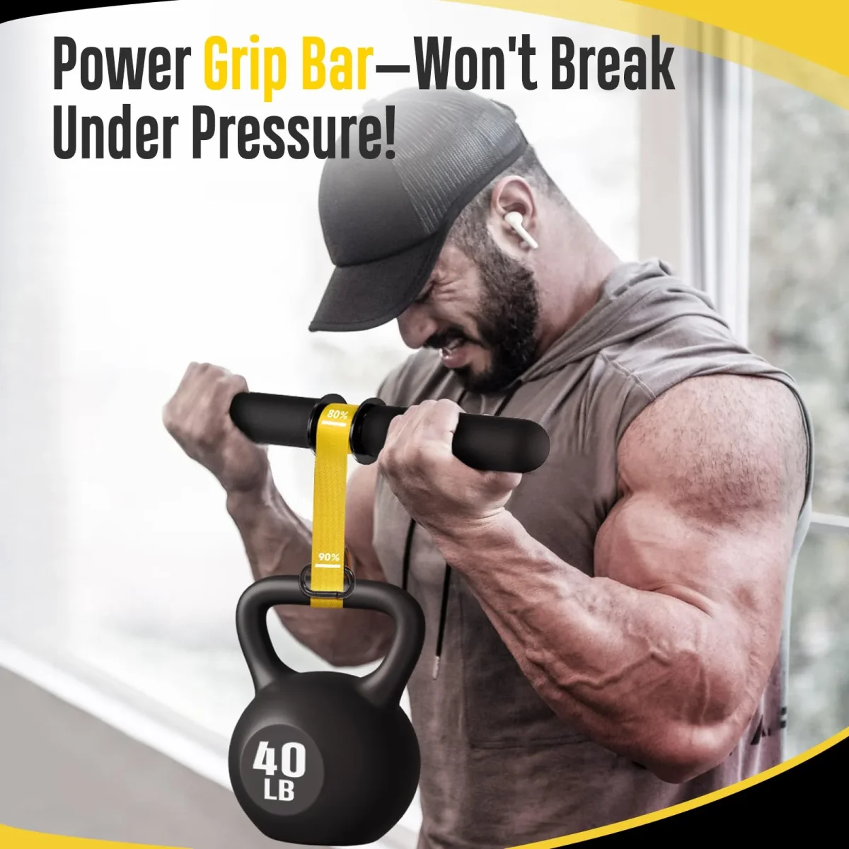 FitBeast Forearm Strengthener & Forearm Exerciser, Wrist Roller with Thicker Handle, Forearm Strength Trainer with Adjustable Strap - Ideal for Grip Strength, Muscle Building, Rehabilitation - Yellow – Image 5