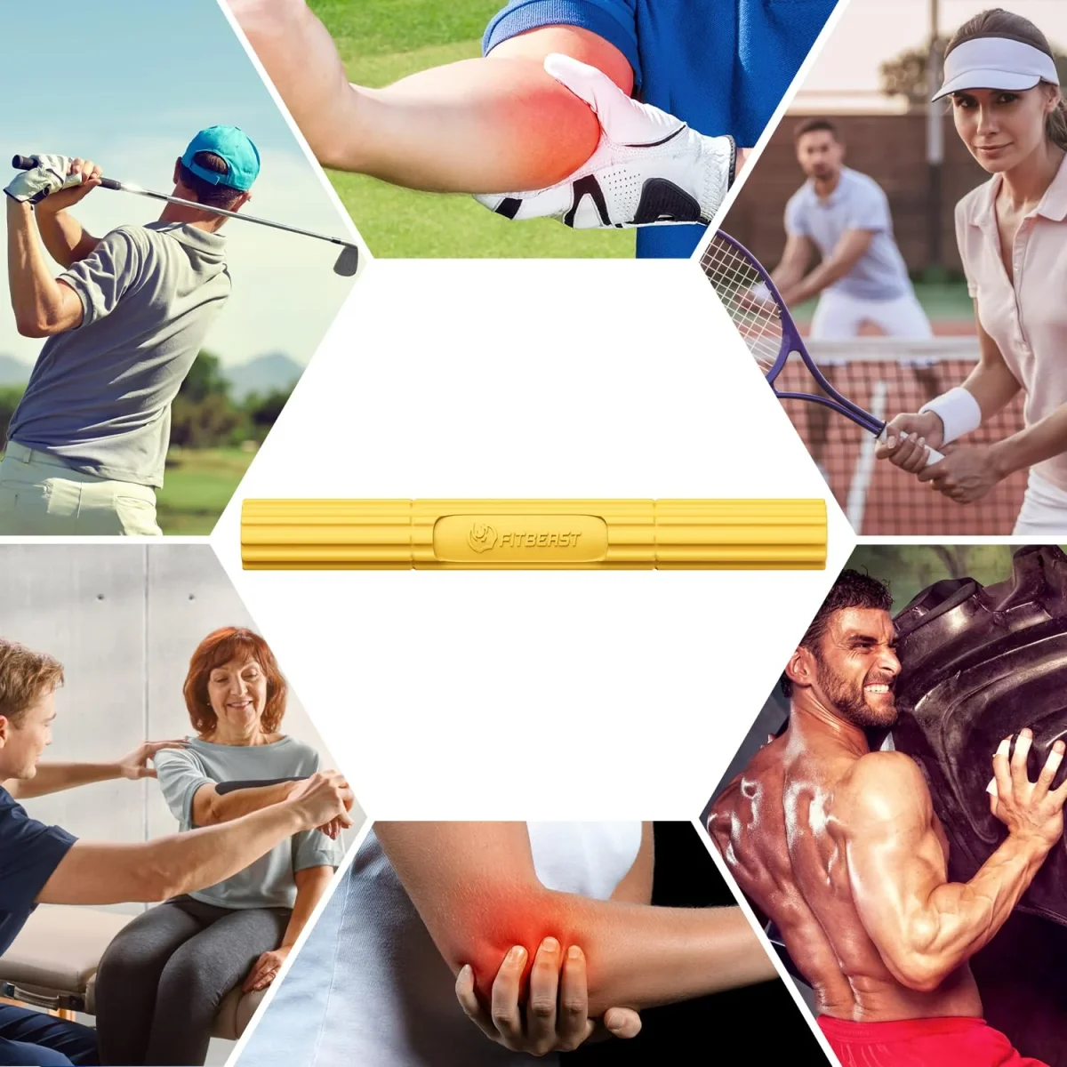 FitBeast Flex Therapy Bar, Tennis Elbow Therapy Bar - Ideal for Relieve Tendonitis Pain & Improve Grip Strength, Fitness Resistance Bar for Golfers Elbow & Tendinitis, Twist Bar for Physical Therapy - yellow – Image 7