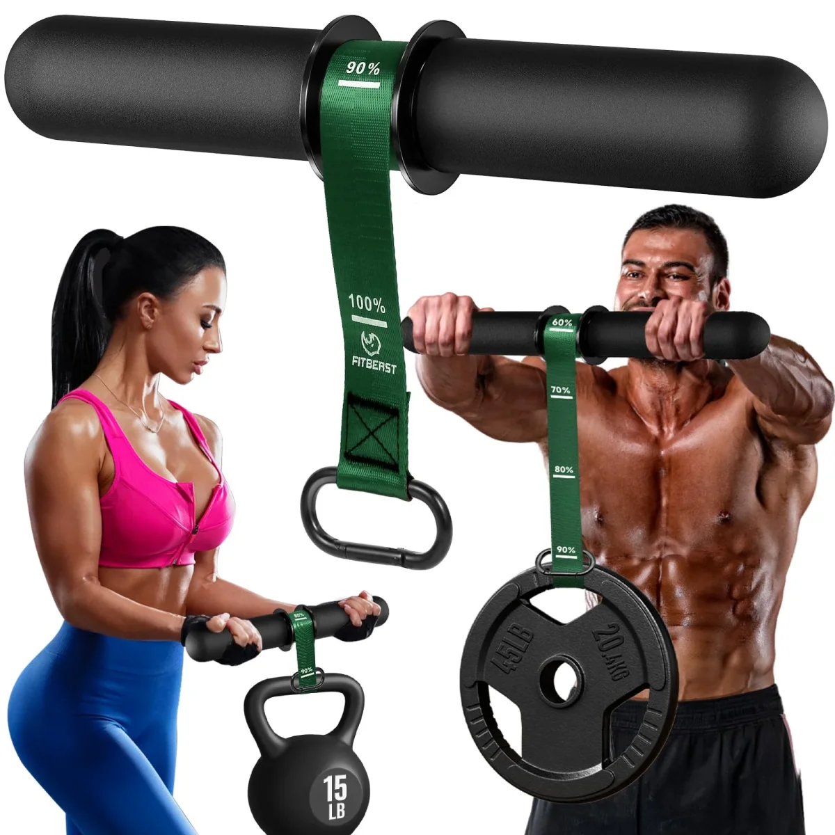FitBeast Forearm Strengthener & Forearm Exerciser, Wrist Roller with Thicker Handle, Forearm Strength Trainer with Adjustable Strap - Ideal for Grip Strength, Muscle Building, Rehabilitation - Green