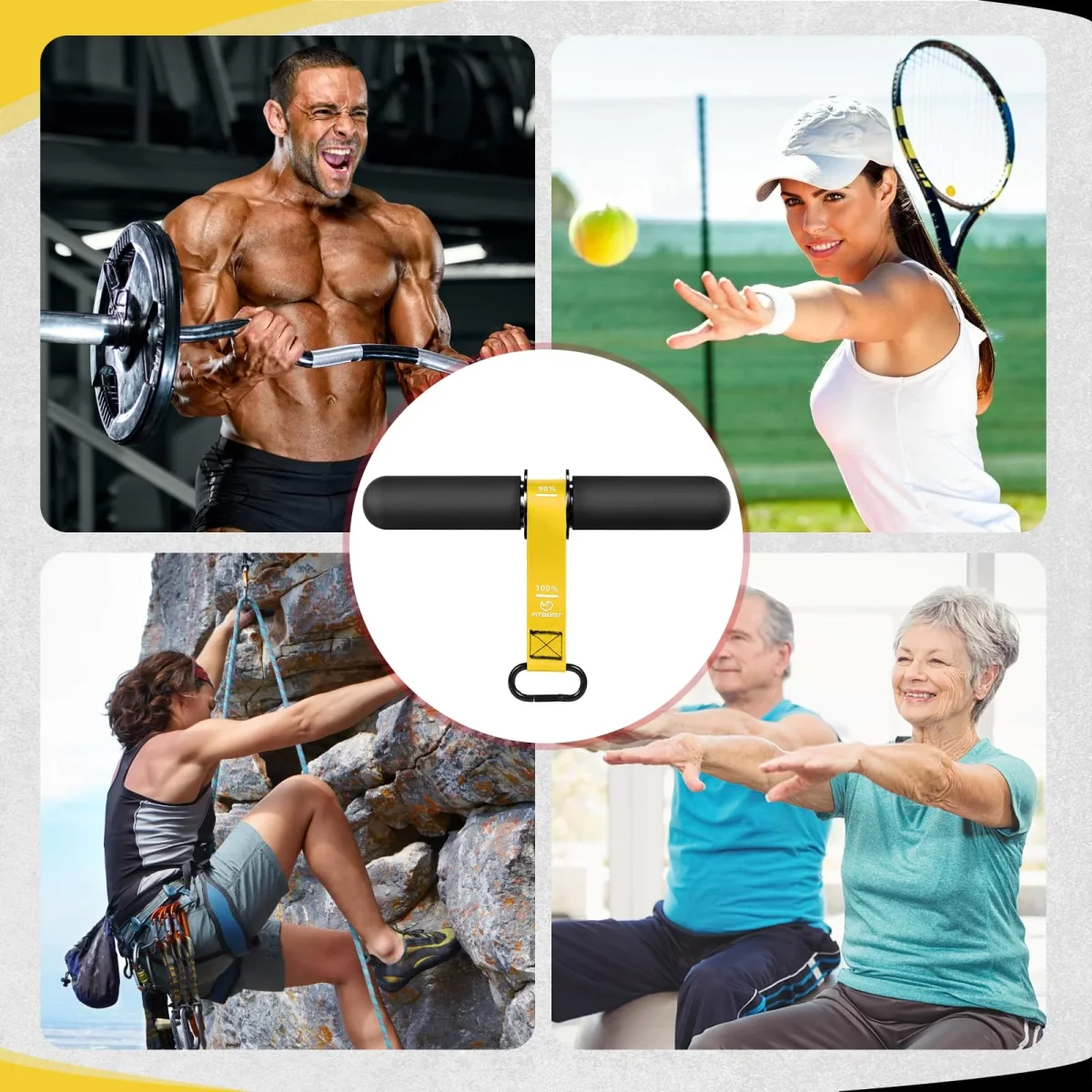 FitBeast Forearm Strengthener & Forearm Exerciser, Wrist Roller with Thicker Handle, Forearm Strength Trainer with Adjustable Strap - Ideal for Grip Strength, Muscle Building, Rehabilitation - Yellow – Image 6