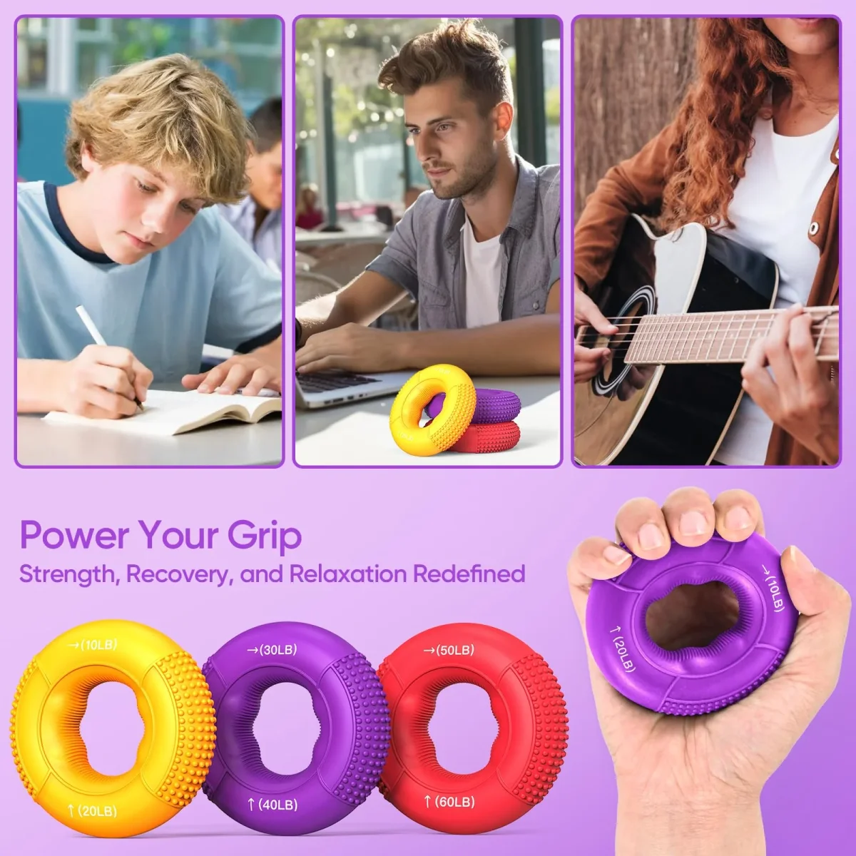 FitBeast Grip Strength Trainer, Finger Exerciser, Stress Balls for Adults 6-Piece Set, Hand Therapy for Strength, Recovery & Stress Relief, Forearm Strengthener for Men, Women & Seniors - 6-Piece Bright Tones – Image 6